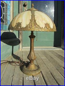 Nice Victorian Salem Bros Slag Glass Panel Table Lamp