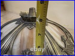 OLD Antique Art Nouveau Slag Glass 6 Panel LAMP SHADE! Metal Filigree Overlay OLD Antique Art Nouveau Slag Glass 6 Panel LAMP SHADE! Metal Filigree Overlay