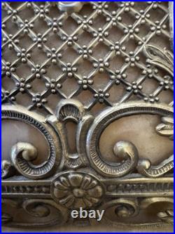 OLD Antique Art Nouveau Slag Glass 6 Panel LAMP SHADE! Metal Filigree Overlay