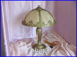 OLD VINTAGE RAINAUD 21 METAL TABLE LAMP LIGHT with CARMEL SLAG GLASS SHADE