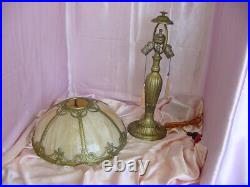 OLD VINTAGE RAINAUD 21 METAL TABLE LAMP LIGHT with CARMEL SLAG GLASS SHADE