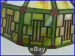 Original Antique Mission Arts & Crafts Stained Slag Glass Lamp By Handel