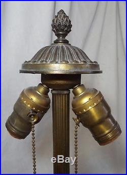 Old Antique 8 Panel CARAMEL BENT SLAG GLASS Electric TABLE LAMP -WORKS