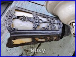 Old Antique Ceiling Lamp Arts & Crafts Mission Slag Glass Pendant Light Fixture