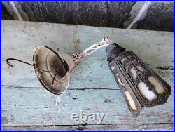 Old Antique Ceiling Lamp Arts & Crafts Mission Slag Glass Pendant Light Fixture