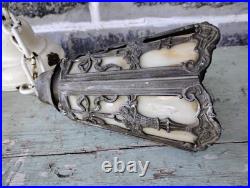Old Antique Ceiling Lamp Arts & Crafts Mission Slag Glass Pendant Light Fixture