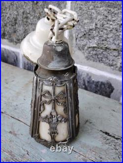 Old Antique Ceiling Lamp Arts & Crafts Mission Slag Glass Pendant Light Fixture