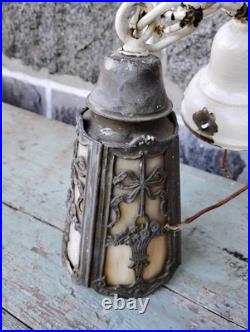 Old Antique Ceiling Lamp Arts & Crafts Mission Slag Glass Pendant Light Fixture