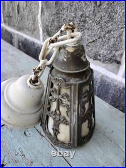 Old Antique Ceiling Lamp Arts & Crafts Mission Slag Glass Pendant Light Fixture