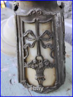 Old Antique Ceiling Lamp Arts & Crafts Mission Slag Glass Pendant Light Fixture