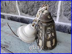 Old Antique Ceiling Lamp Arts & Crafts Mission Slag Glass Pendant Light Fixture