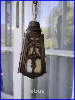 Old Antique Ceiling Lamp Arts & Crafts Mission Slag Glass Pendant Light Fixture