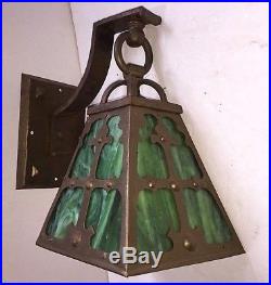 Old Antique MISSION ARTS & CRAFTS Green SLAG GLASS WALL SCONCE GOTHIC Light Lamp