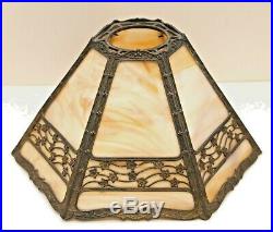 Old Slag Glass With Metal Overlay Table Lamp Bradley & Hubbard