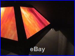 Old Vintage Mission Arts & Crafts Slag Glass Oak Table Lamp Light