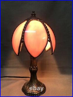 Opal Pink SLAG 6 GLASS brass TULIP PETAL TABLE LAMP VINTAGE shade L&L WMC