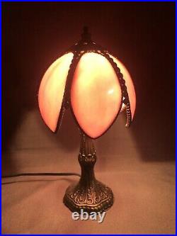 Opal Pink SLAG 6 GLASS brass TULIP PETAL TABLE LAMP VINTAGE shade L&L WMC