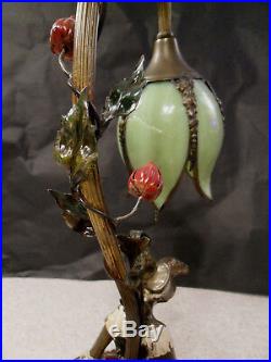 Original 1920's Armor Bronze Lamp by Artist Bonnie McLeary Slag Tulip Shade