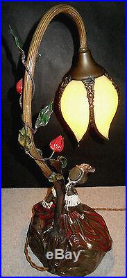 Original 1920's Armor Bronze Lamp by Artist Bonnie McLeary Slag Tulip Shade