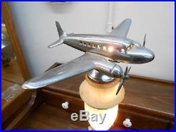 Original 1940's Chrome DC3 Airplane Lamp With Agate Slag Glass Base