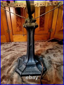 Original Antique Gothic Slag Glass Table Lamp Heavy Casting