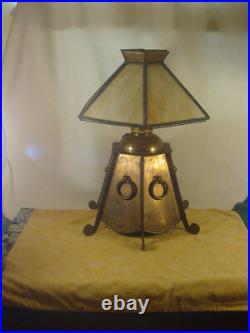 Original Kerosene Stained Glass Slag Lamp Tiffany Antique Mission Prairie Arts