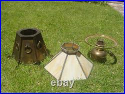 Original Kerosene Stained Glass Slag Lamp Tiffany Antique Mission Prairie Arts