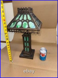 Original Natural Gas Antique Bradley & Hubbard Mission Green Slag Cast Iron Lamp