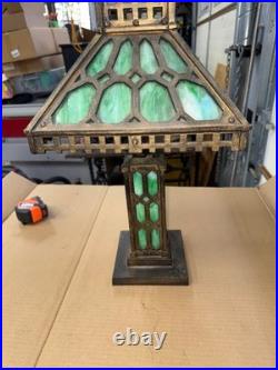 Original Natural Gas Antique Bradley & Hubbard Mission Green Slag Cast Iron Lamp