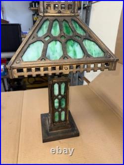 Original Natural Gas Antique Bradley & Hubbard Mission Green Slag Cast Iron Lamp
