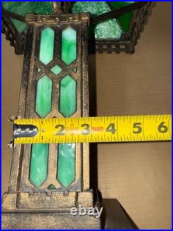 Original Natural Gas Antique Bradley & Hubbard Mission Green Slag Cast Iron Lamp