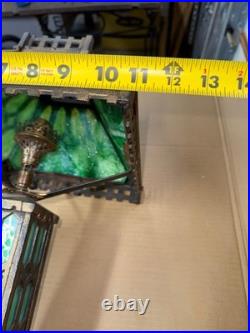 Original Natural Gas Antique Bradley & Hubbard Mission Green Slag Cast Iron Lamp