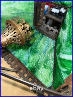 Original Natural Gas Antique Bradley & Hubbard Mission Green Slag Cast Iron Lamp Original Natural Gas Antique Bradley & Hubbard Mission Green Slag Cast Iron Lamp