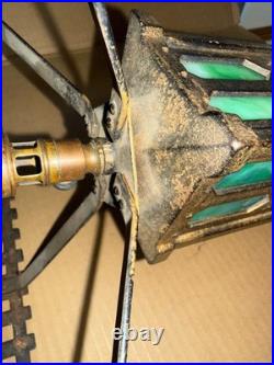 Original Natural Gas Antique Bradley & Hubbard Mission Green Slag Cast Iron Lamp