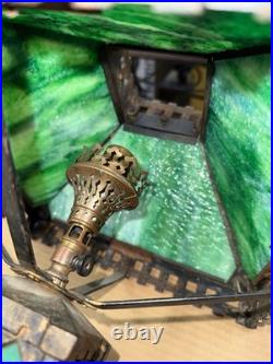 Original Natural Gas Antique Bradley & Hubbard Mission Green Slag Cast Iron Lamp