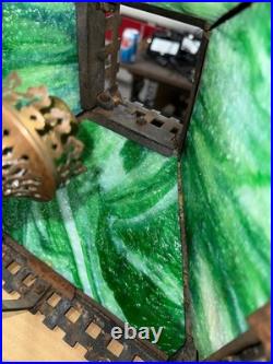 Original Natural Gas Antique Bradley & Hubbard Mission Green Slag Cast Iron Lamp Original Natural Gas Antique Bradley & Hubbard Mission Green Slag Cast Iron Lamp