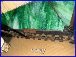 Original Natural Gas Antique Bradley & Hubbard Mission Green Slag Cast Iron Lamp