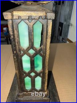 Original Natural Gas Antique Bradley & Hubbard Mission Green Slag Cast Iron Lamp
