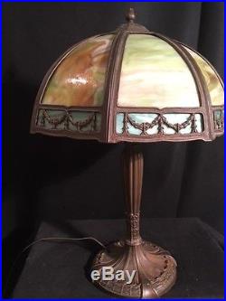 Original Royal Art Co Multi Slag Glass Handel Tiffany Bradley and Hubbard Lamp