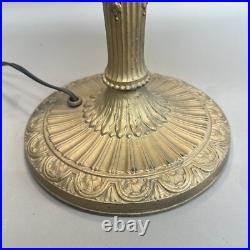Ornate Antique Arts & Crafts Slag Glass Table Lamp 6 Panel Dual Socket 21 High