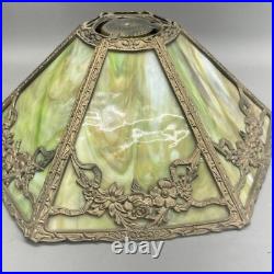 Ornate Antique Arts & Crafts Slag Glass Table Lamp 6 Panel Dual Socket 21 High