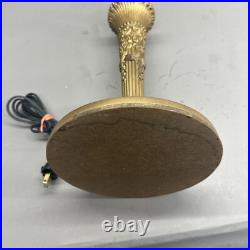 Ornate Antique Arts & Crafts Slag Glass Table Lamp 6 Panel Dual Socket 21 High