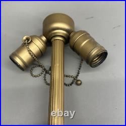 Ornate Antique Arts & Crafts Slag Glass Table Lamp 6 Panel Dual Socket 21 High