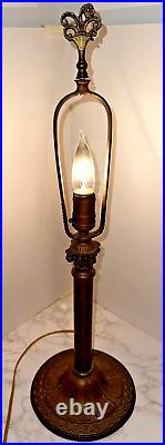 Ornate Antique Cast Brass Slag Glass Lamp Base Floral Motif Restored & Working