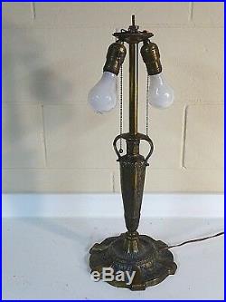 Ornate Antique Slag Art Glass Table Lamp By Chicago Mosaic shade lamp co