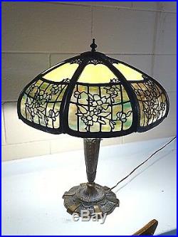Ornate Antique Slag Art Glass Table Lamp By Chicago Mosaic shade lamp co