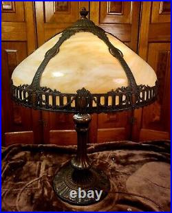 Ornate Antique Slag Glass Table Lamp