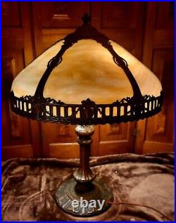 Ornate Antique Slag Glass Table Lamp