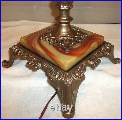 Ornate Antique Table Top Houze Glass Bridge Lamp Slag Shade Restored