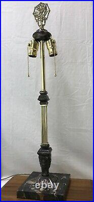 Ornate Brass Marble Table Lamp FOR Stained Slag Glass Shade Tiffany, Handel Styl